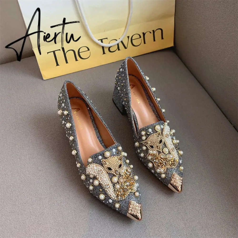 Aiertu Pumps Women Shoes High Heels Loafers Slip on Luxury Mules Elegant Designer Shoes Slip on Pointed Toe Fashion Ladies Oxford Style