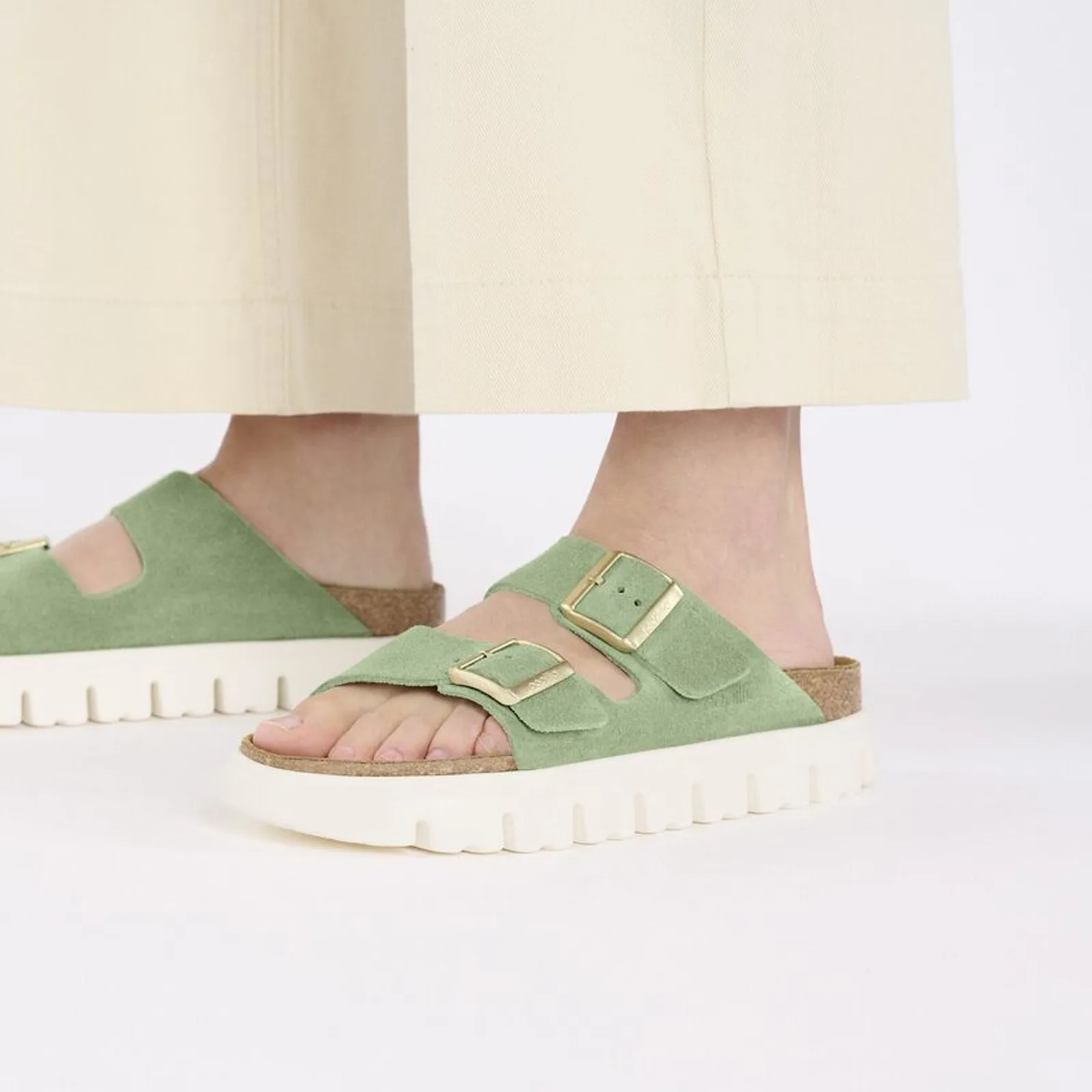 Birkenstock Arizona Chunky Slide Sandal (Women) - Green Tea Suede