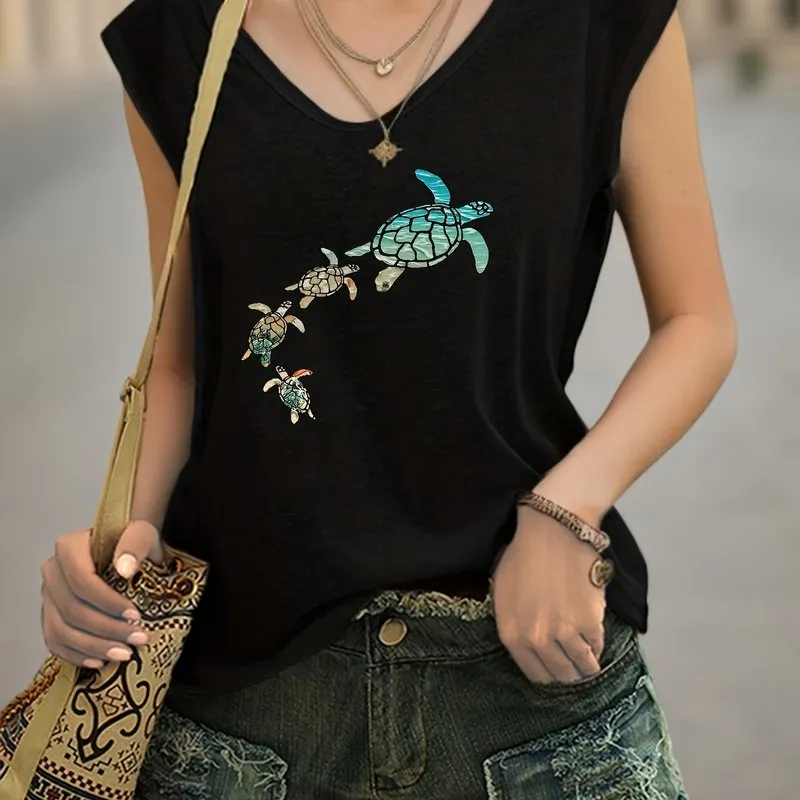 Chic Turtle Print Tank Top for Stylish Summer  Spring