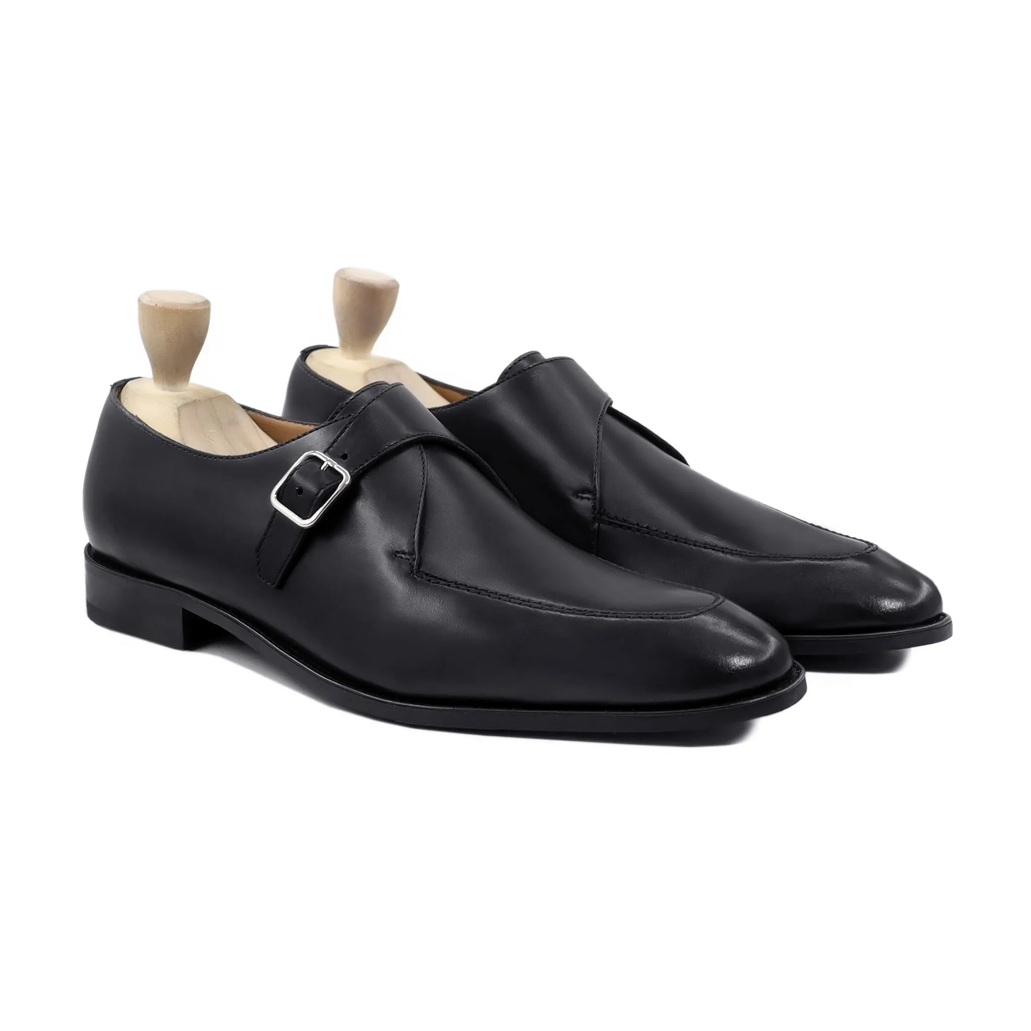 Curly - Men's Black Calf Leather Single Monkstrap