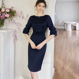 Formal Knee-Length Pencil Dress in Navy Blue