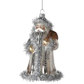 Gold & Silver Glass Santa With Tinsel Bauble