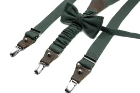 Hunter Green Suspenders & Bow Tie for Boys, Men - Ideal Wedding Accessory