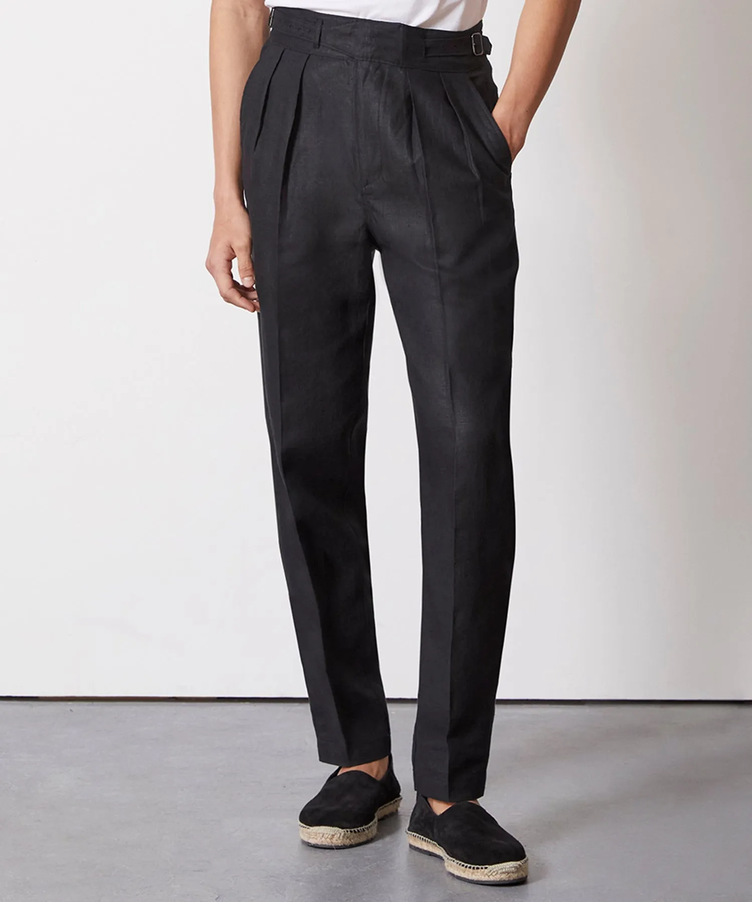 Irish Linen Gurkha Trouser in Black