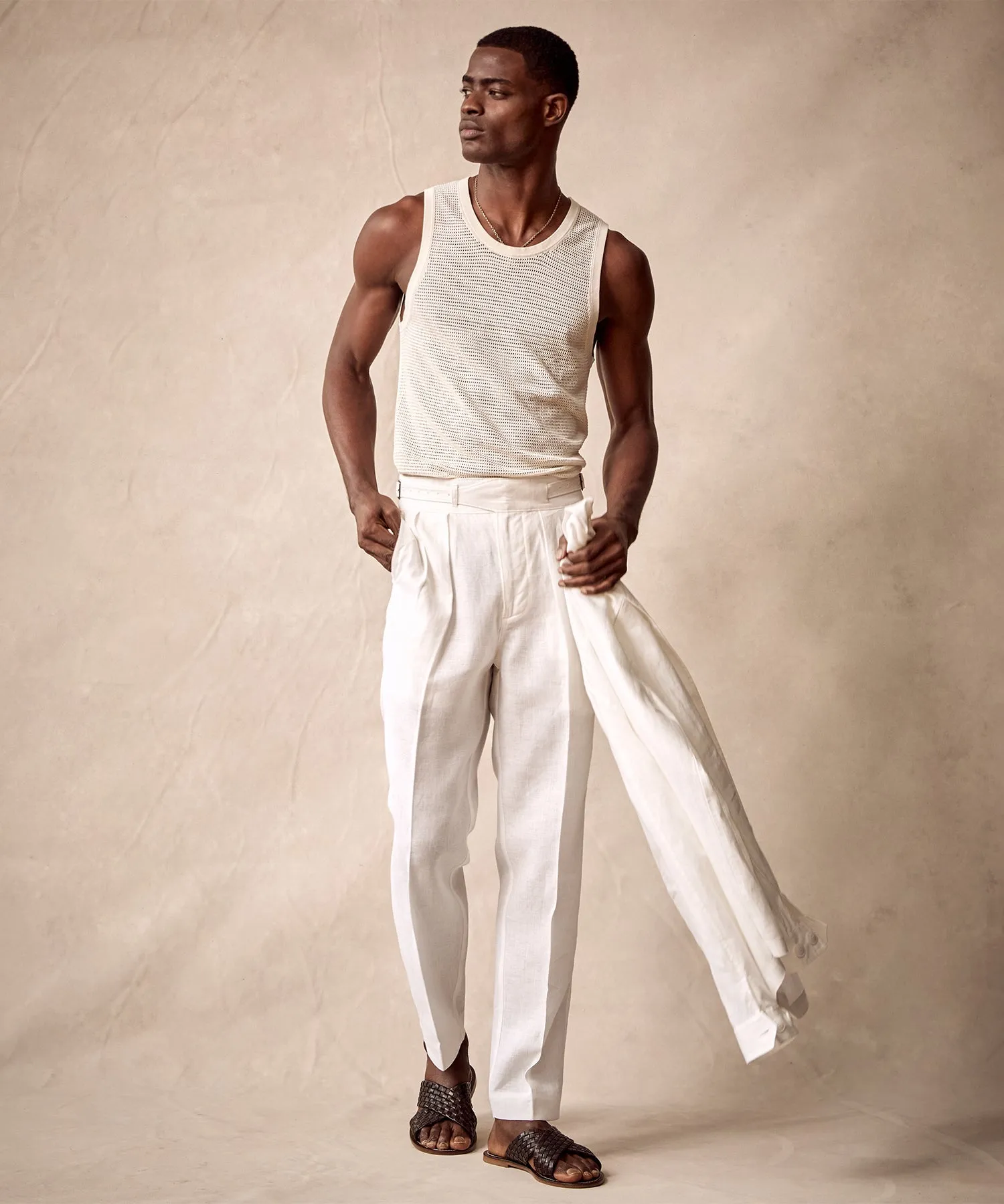 Irish Linen Gurkha Trouser in White