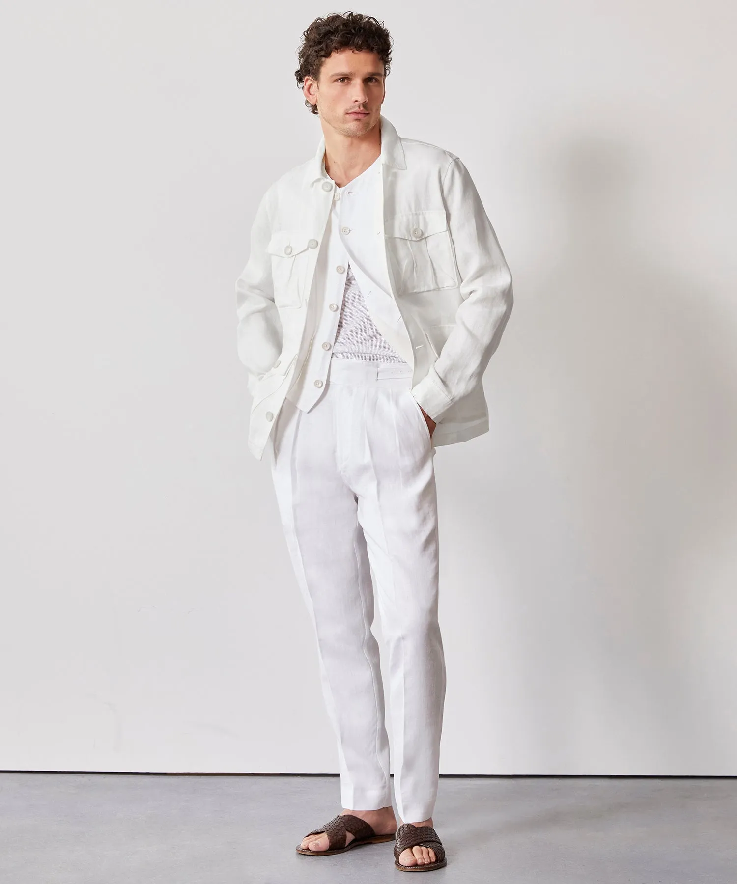 Irish Linen Gurkha Trouser in White