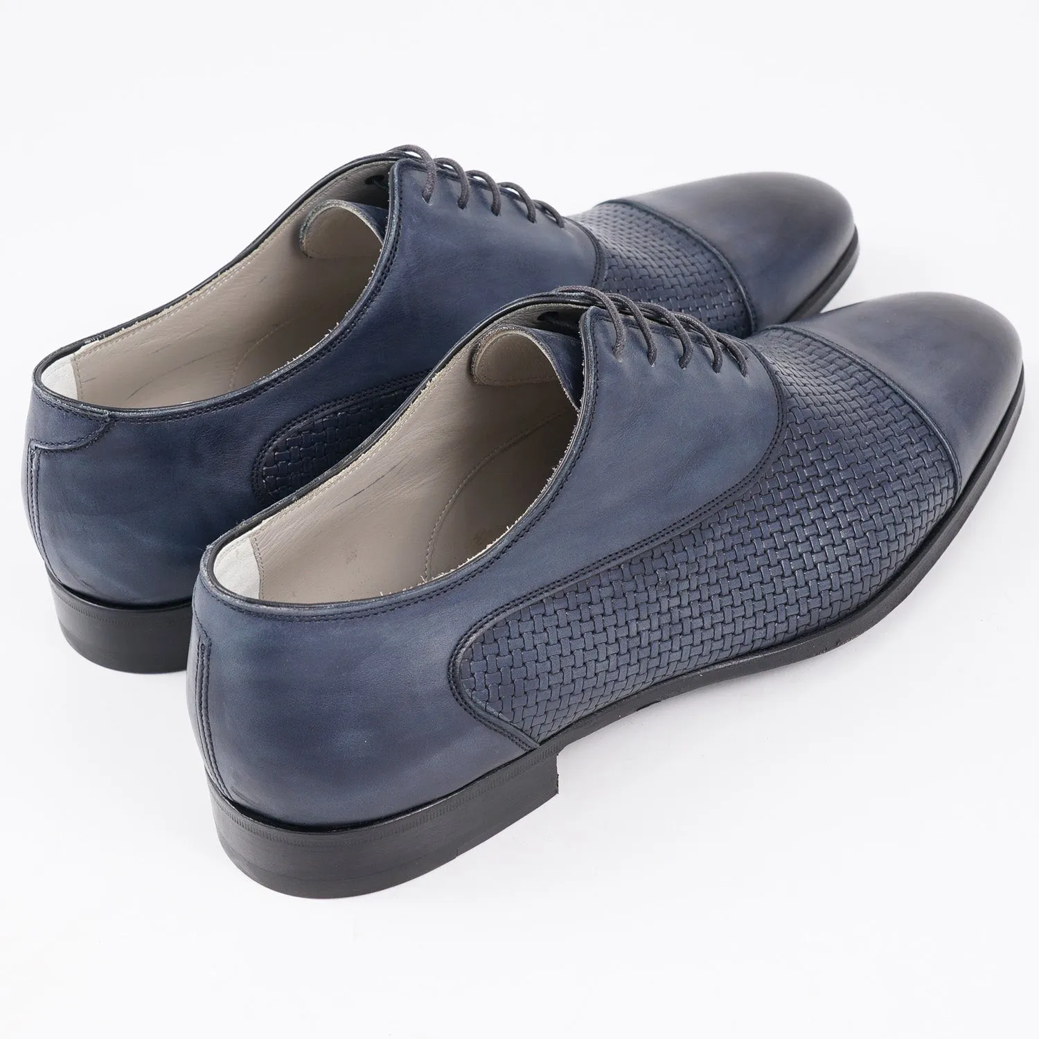 Kiton Navy Blue Woven Leather Oxford