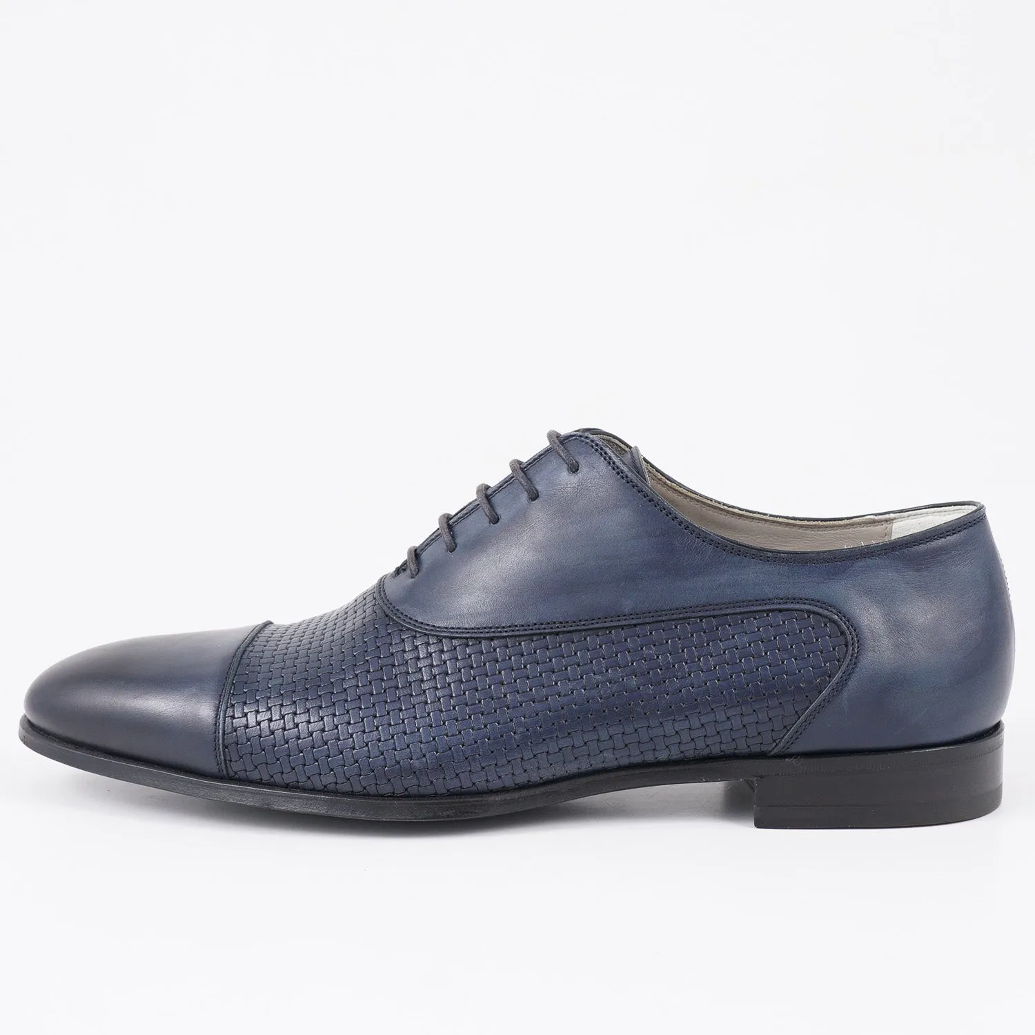 Kiton Navy Blue Woven Leather Oxford