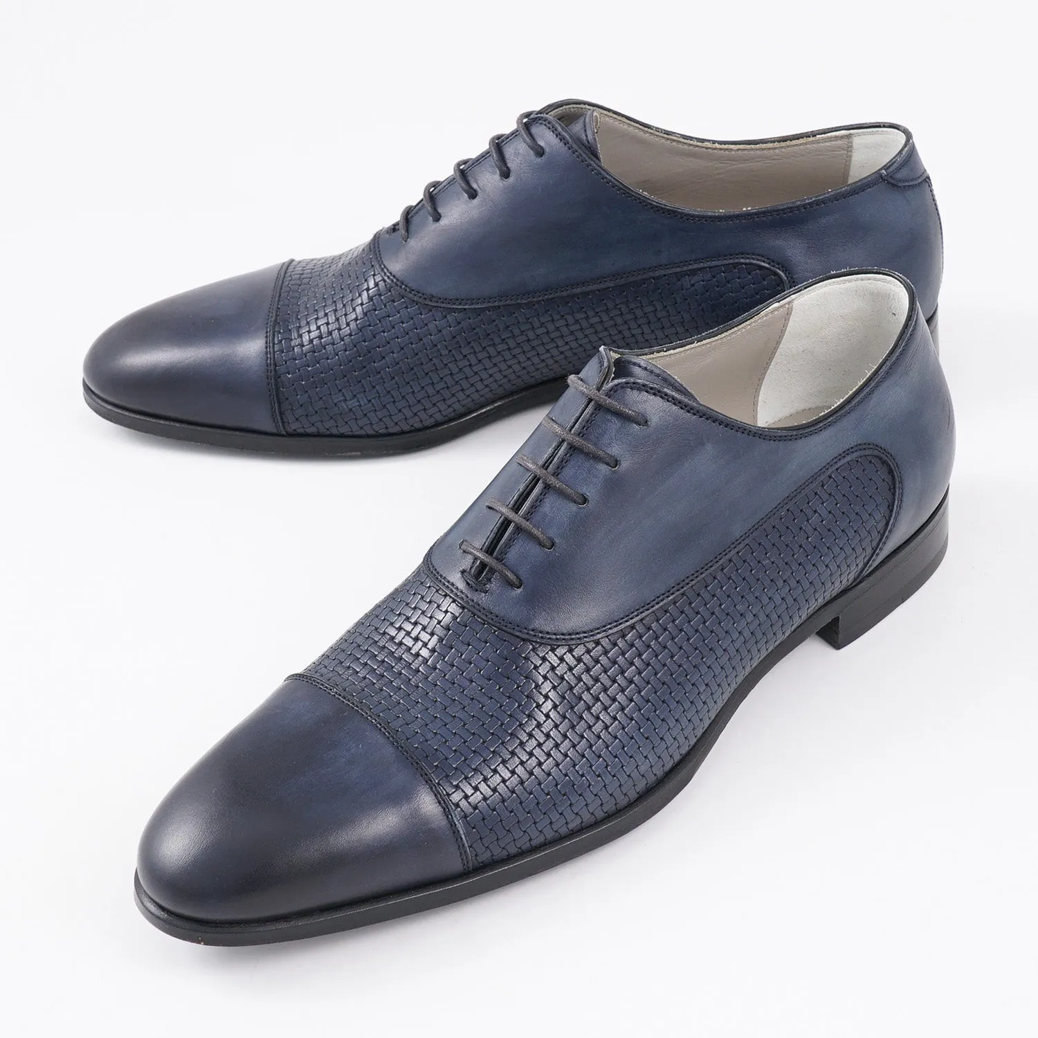 Kiton Navy Blue Woven Leather Oxford