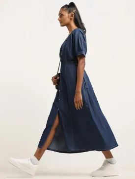 LOV Blue Button-Down Denim Dress