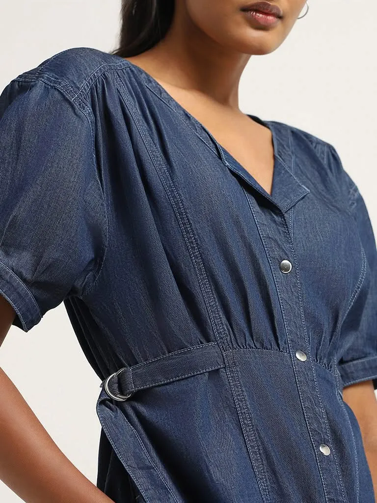 LOV Blue Button-Down Denim Dress