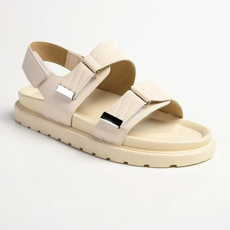 Madison Eloise Velcro Strap Footbed Sandals - Nude