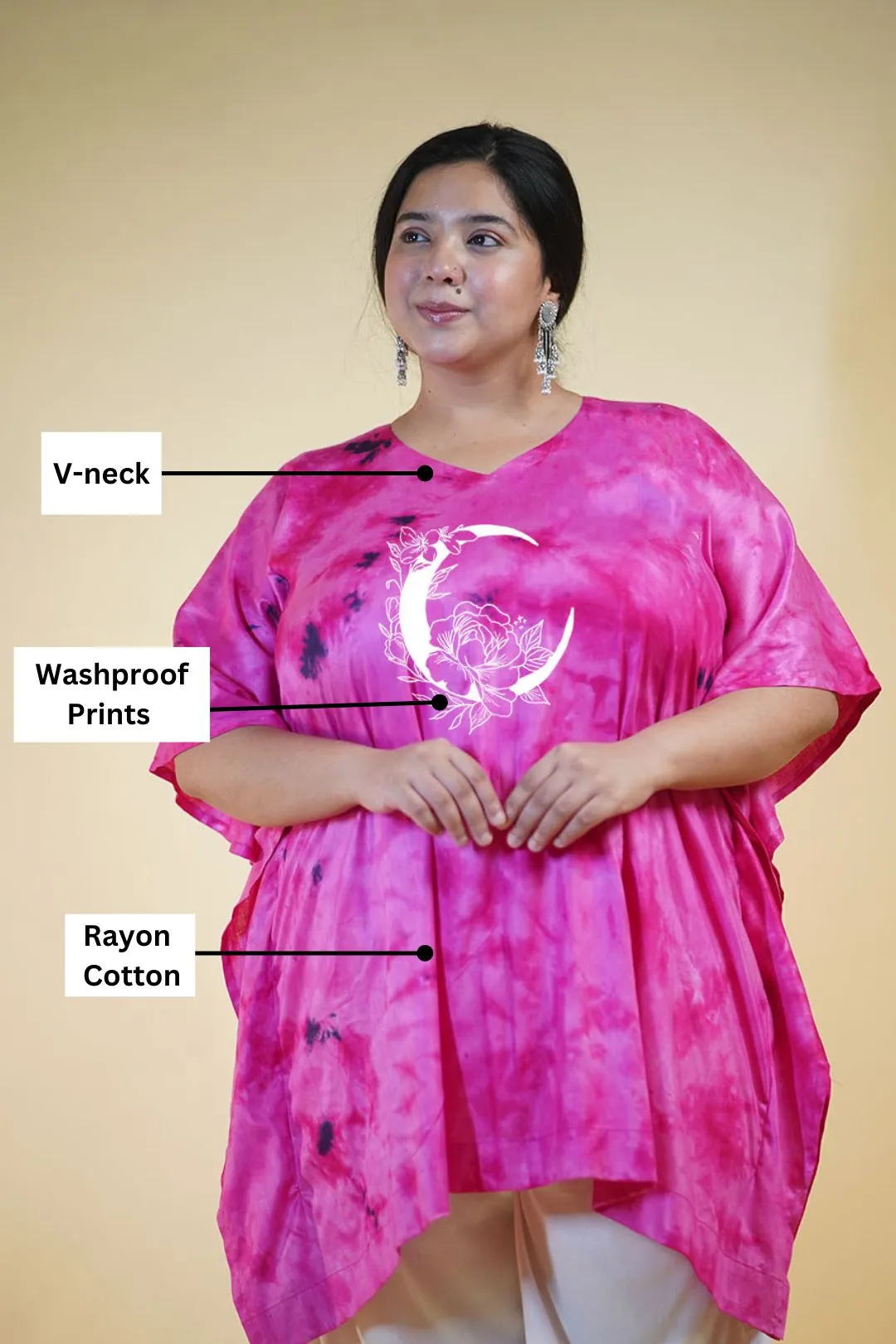 Magenta Rayon TieDyeKurta - Celeste