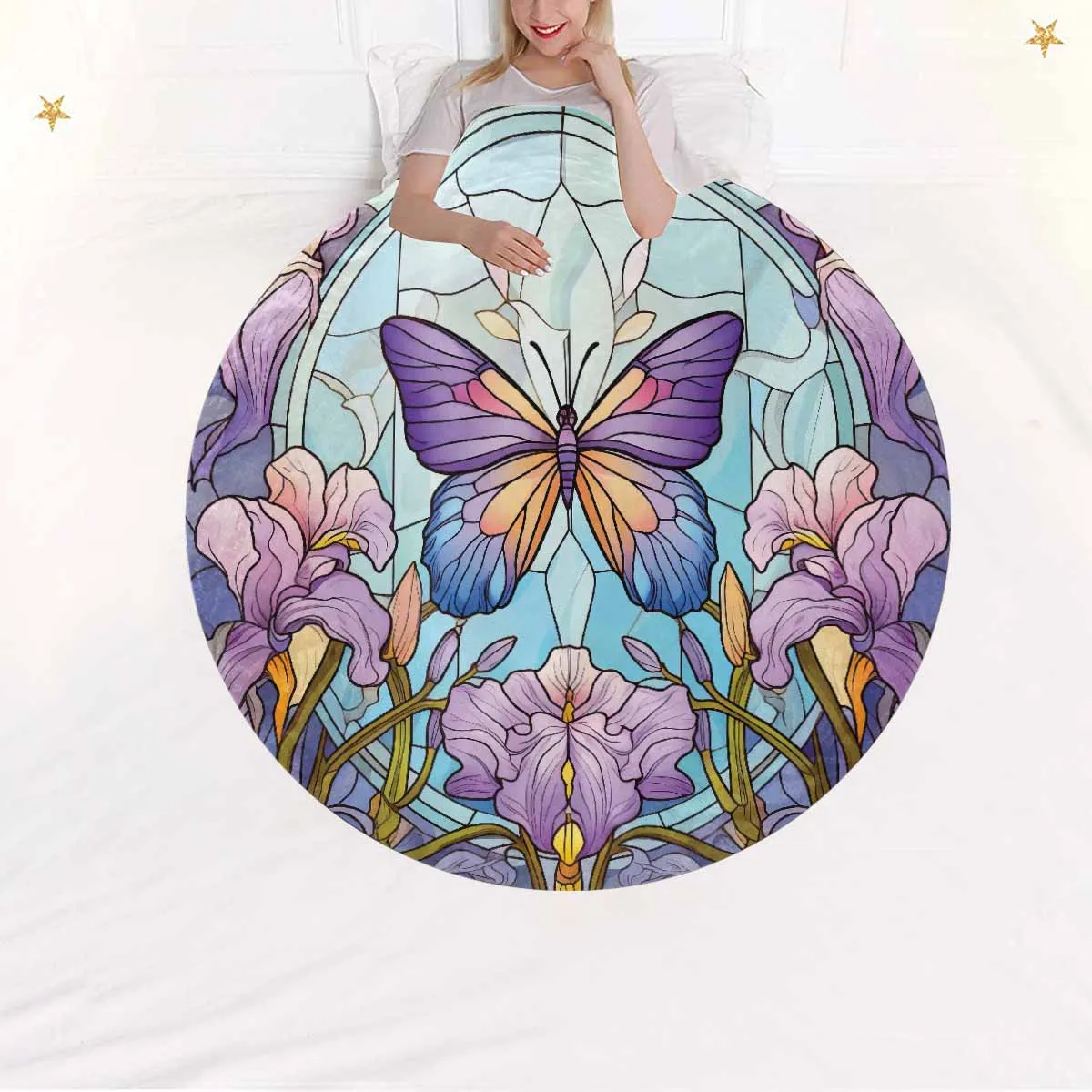 Mandalla_Butterfly_Awd35184  Circular Micro Fleece Blanket 47"