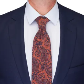 Orange Paisley Motif Cotton Silk Wool Tie