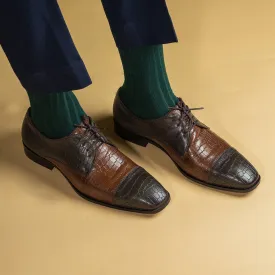 Oxfords with croco detail- Green/Brown