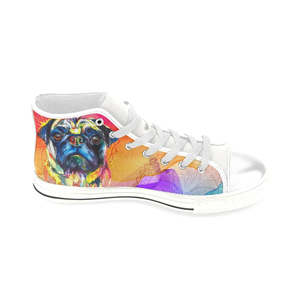 Pug Water Color Men’s Classic High Top Canvas Shoes