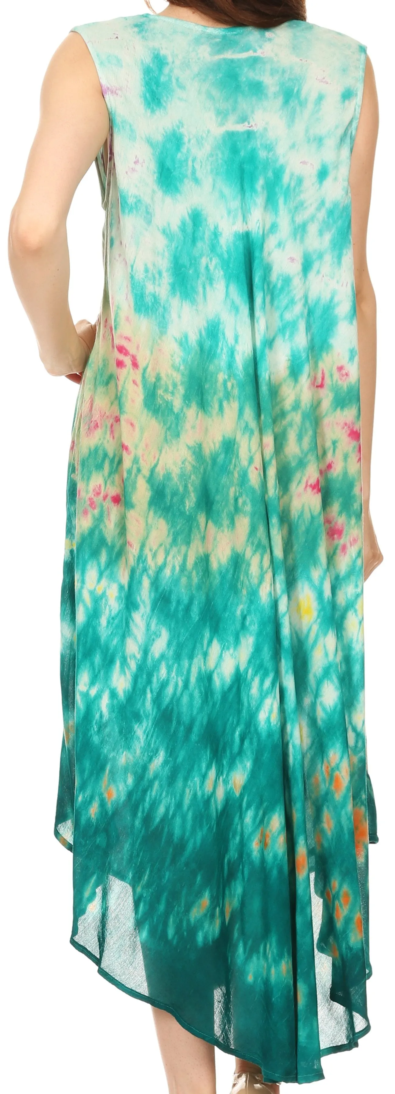 Sakkas Kalia Sleeveless Tide Dye Split Neck Dress / Cover Up