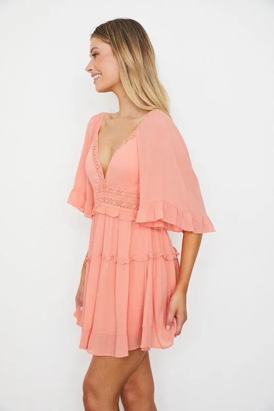 TEEK - Blush Flutter Sleeved Dress