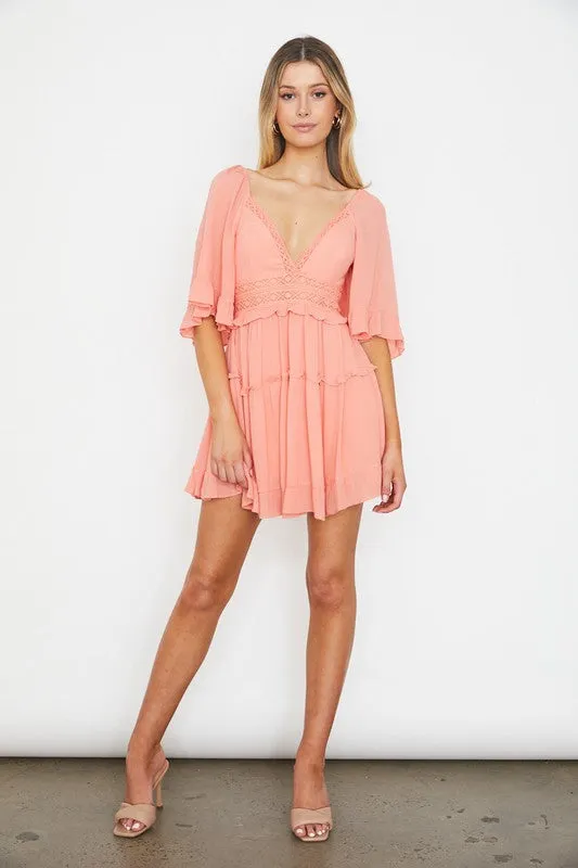 TEEK - Blush Flutter Sleeved Dress