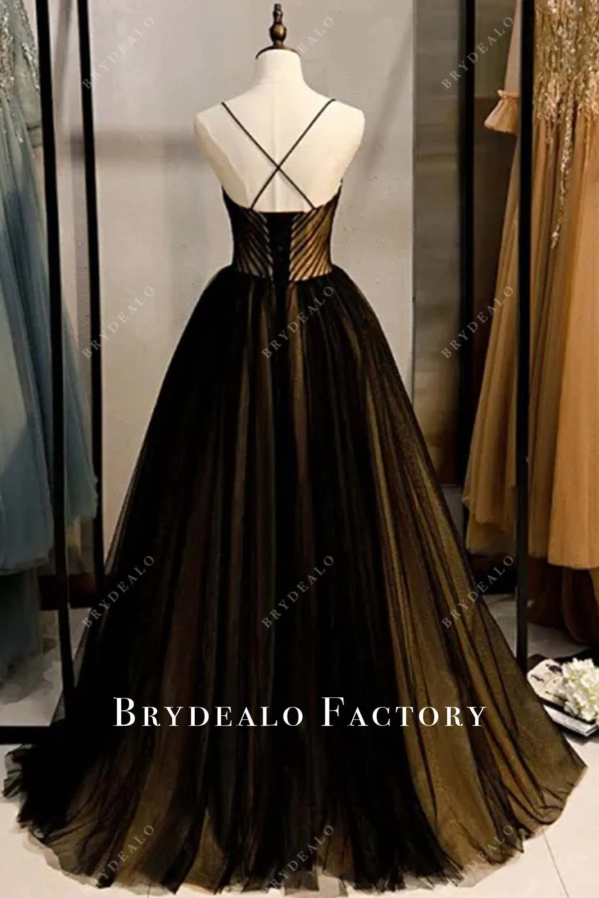 Two Tone Thin Straps A-Line Floor Length Formal Dress