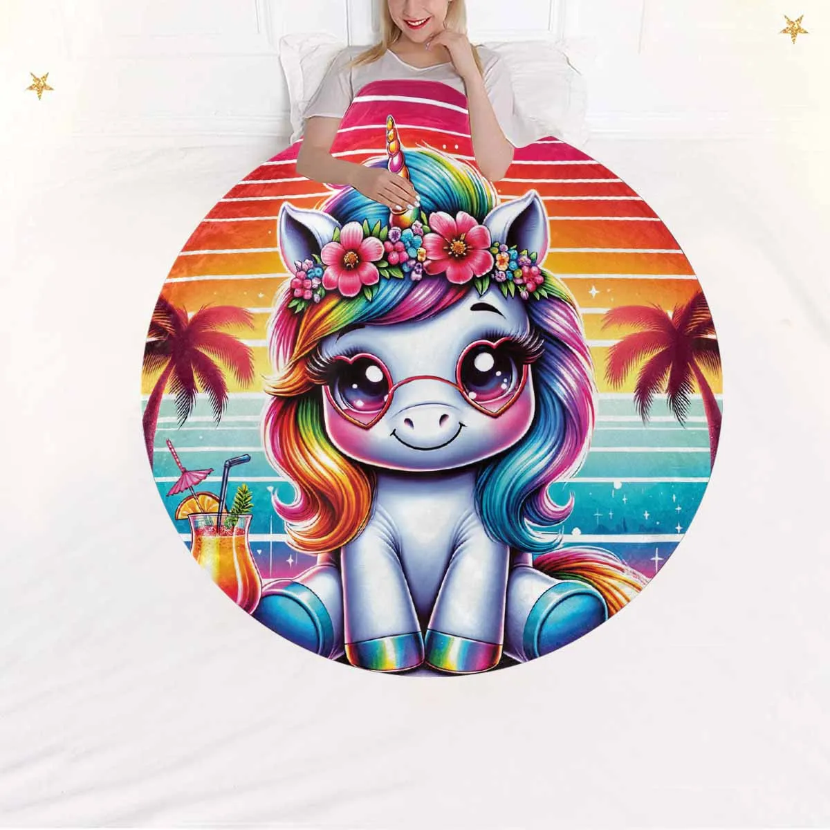 Unicorn_Awd35127  Circular Micro Fleece Blanket 47"