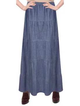 Women's Ankle Length Tiered Long Denim Prairie Skirt