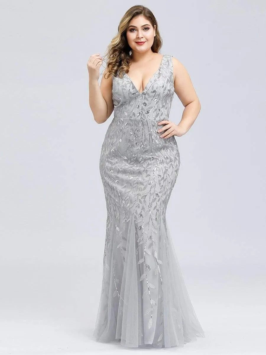 Women's Double V-Neck Fishtail Sequin Evening Dress