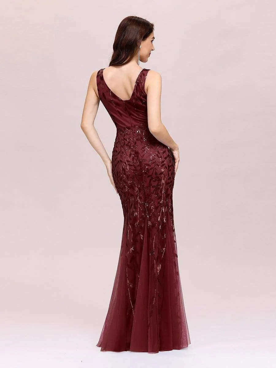 Women's Double V-Neck Fishtail Sequin Evening Dress