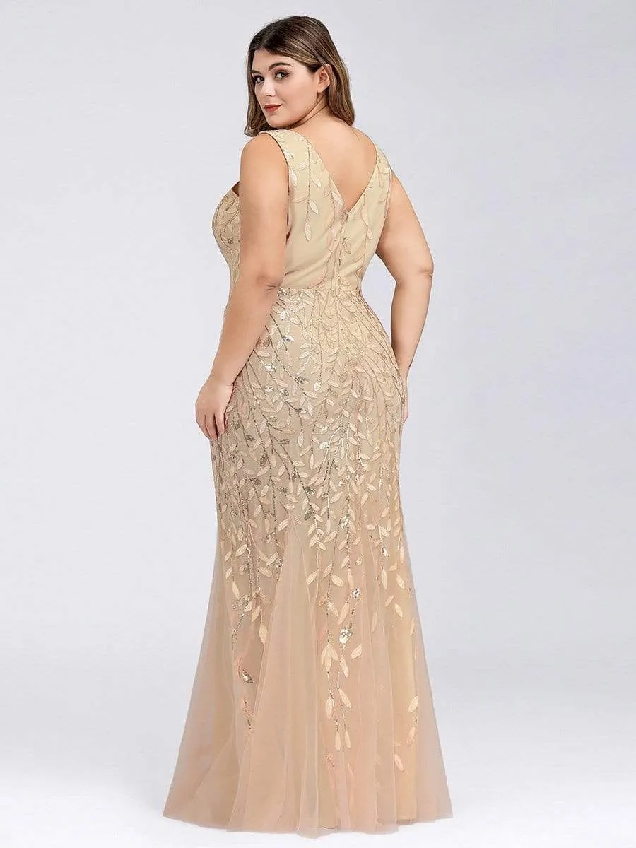 Women's Double V-Neck Fishtail Sequin Evening Dress